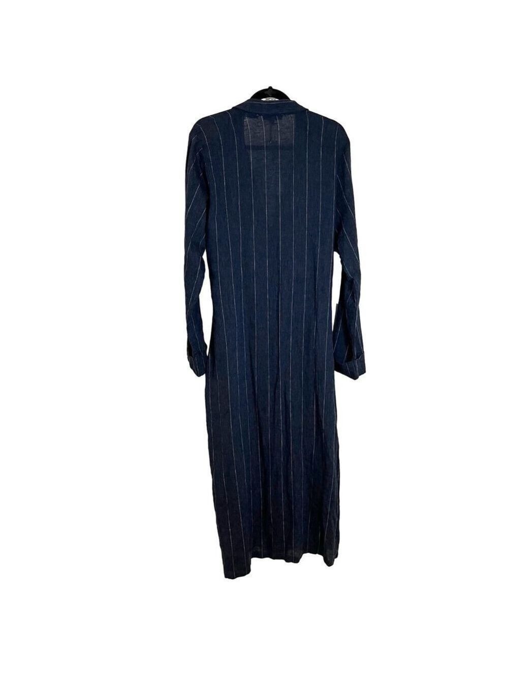 NWT Linen Blend Wrap Maxi Dress Conbipel Navy Pinstripe Italian L/XL - Picture 4 of 15